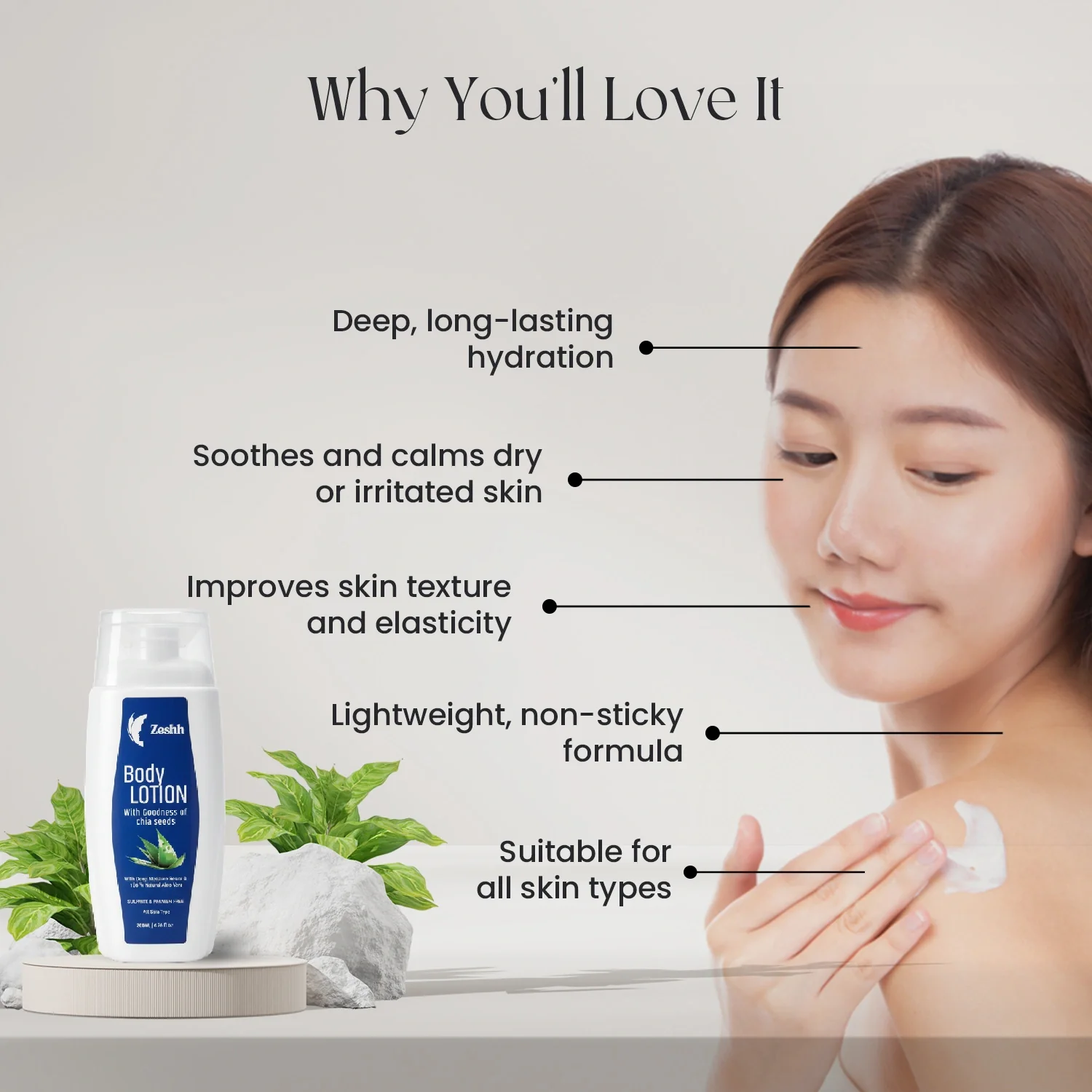 Zeshh Body Lotion with Natural Aloe Vera & Chia Seed Extract - Image 3